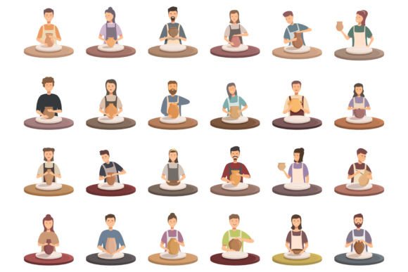 Pottery Lessons Icons: A Cartoon Set